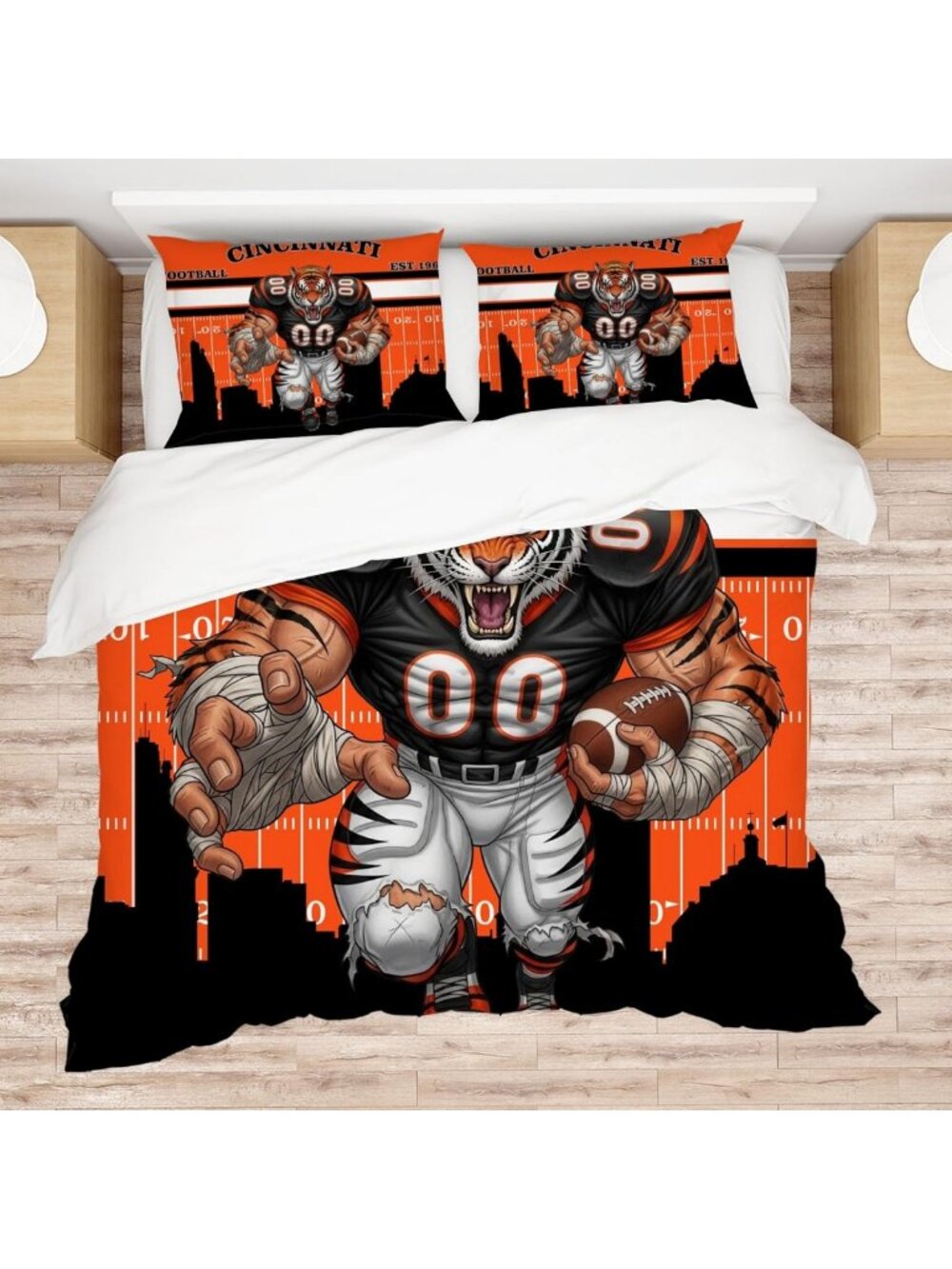 Orange American Football Comforter Set with 2 Pillowcases - Queen Size Bedding